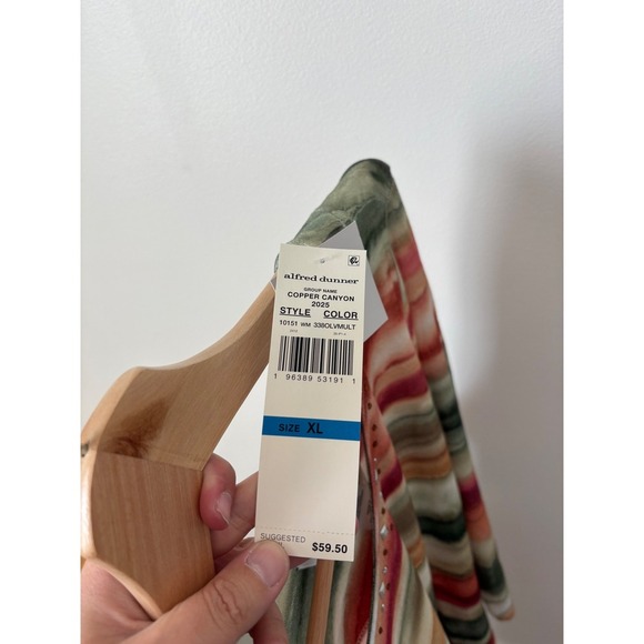 New - Women's - Alfred Dunner Watercolor Stripe Tee – Olive Multi – XL - Picture 5 of 5